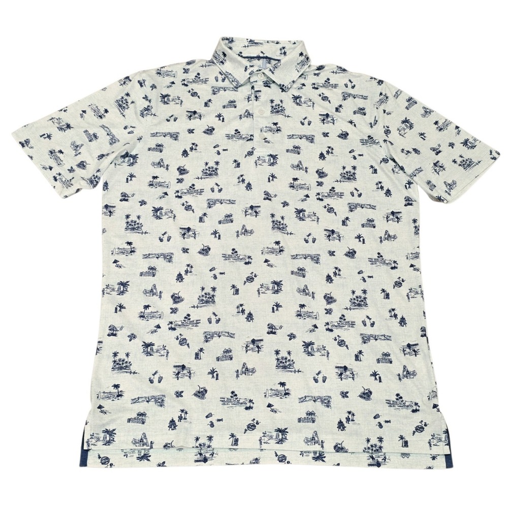 Johnnie-O Featherweight Polo Men's Medium Tropical Toile Print Golf Shirt Blue